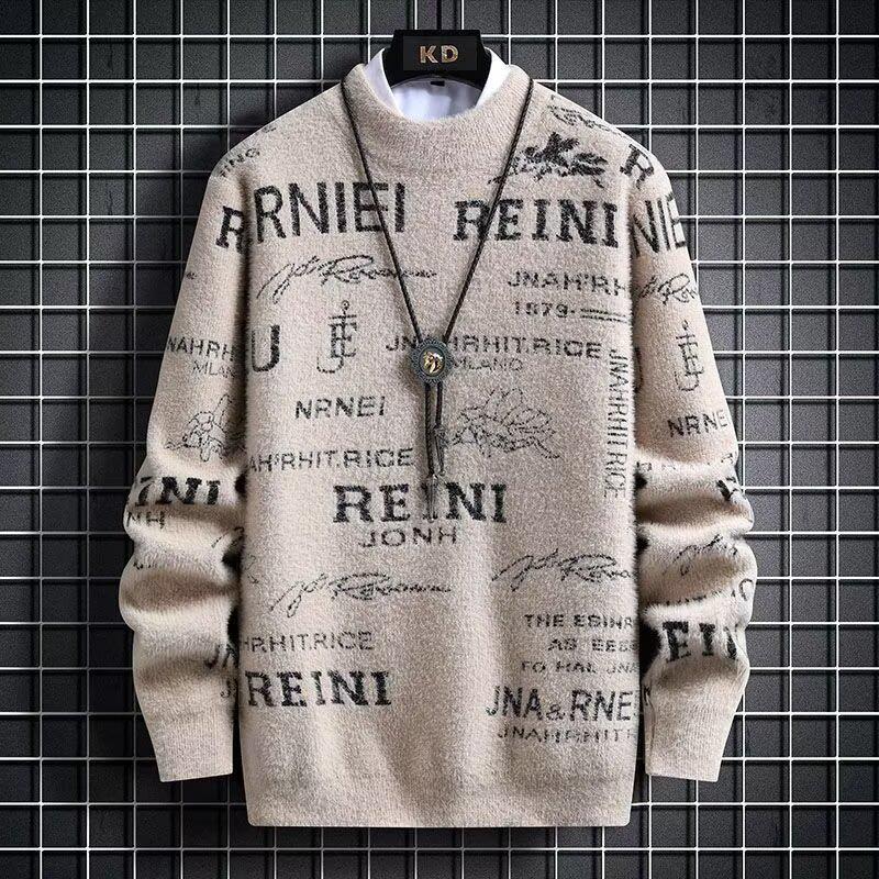 Men s Casual Jacquard Half-High Neck Sweater - Trendy, Handsome Autumn/Winter Knitwear L