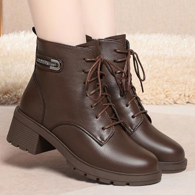 Fashion Women's Leather Short Boots 2024 Winter Wool Boots Plus Velvet Thick Sole Thick Heel Women Motorcycle Boots Size 35-40 Heel 5cm