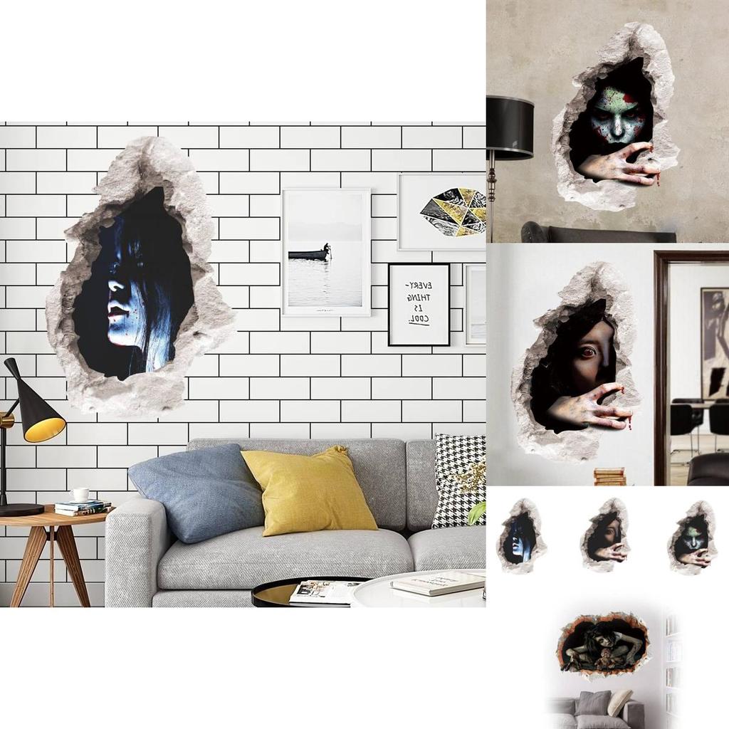 3d Realistic Horrifying Halloween Wall Breakthrough Ghost Girl Wall Sticker Removable Pvc Decor For Living Room And Hallway