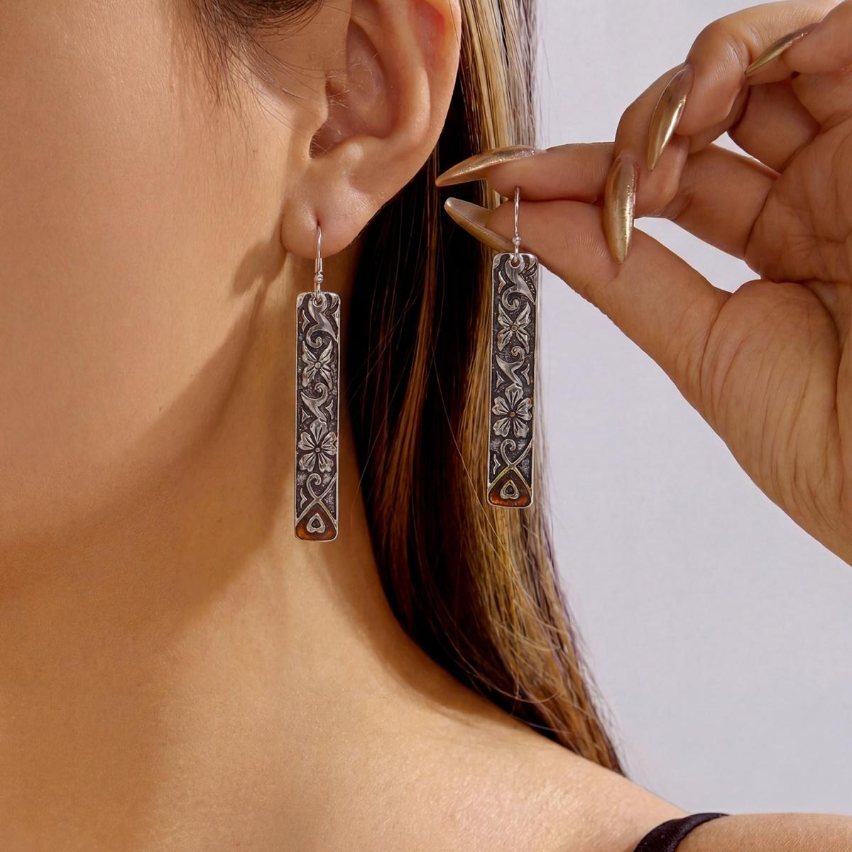 

Vintage Flower Elephant Pattern Drop Earrings For Women Men Boho Ethnic Rectangle Geometric Dangle Earring Summer Beach Jewelry