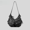 Retro Large Capacity Soft  Multi Pocket Biker Bag Women's Simple Hundred Shoulder Crossbody Y2K Messenger Bag