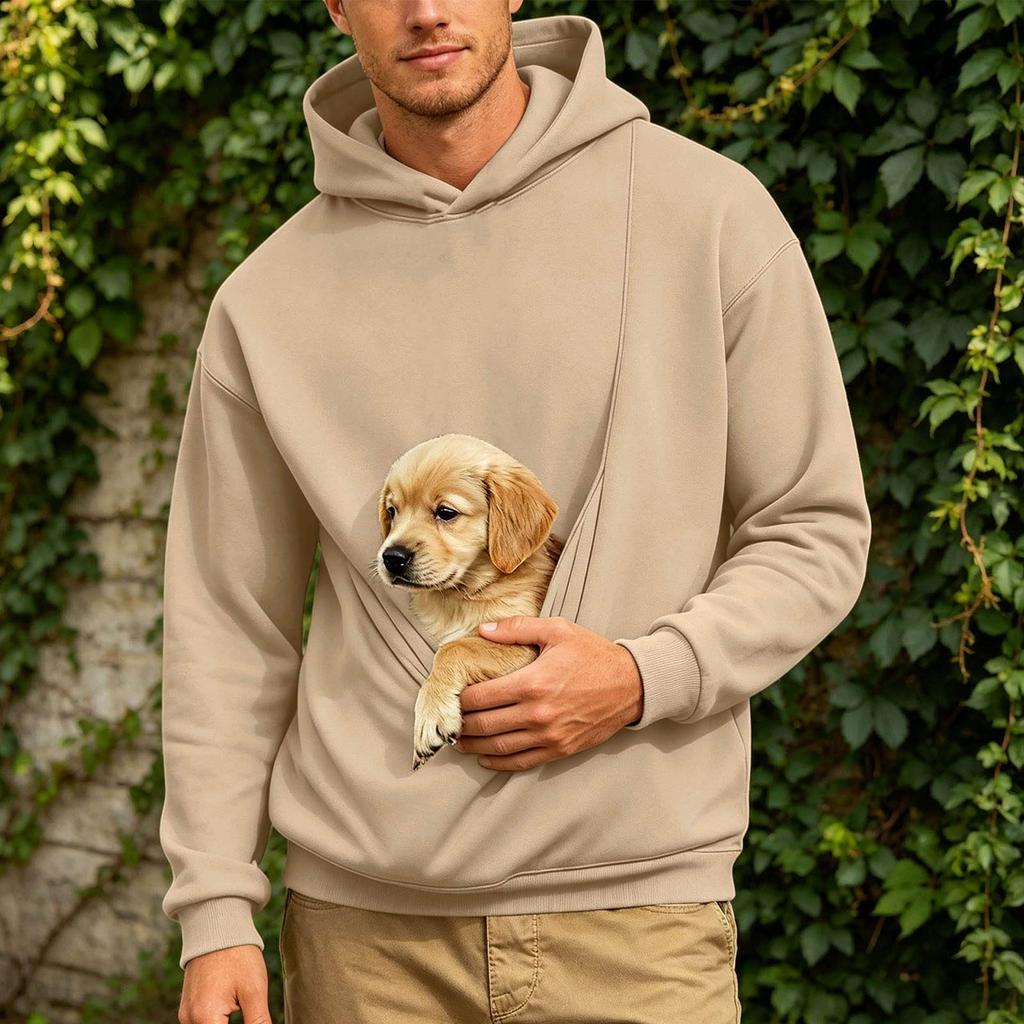Men's Hooded Sweatshirt Loose Fit Long Sleeve with Large Front Pocket and Pet Pocket