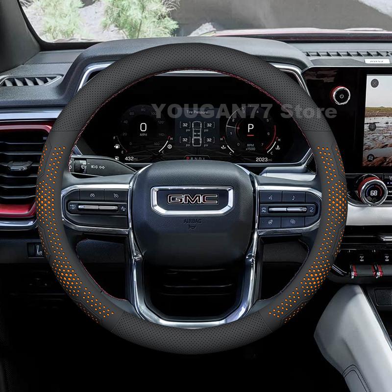 Leather Car Steering Wheel Cover For GMC Canyon AT4 Denali 2024 2015-2023 Sierra 2023 Auto Steering Wheel GMC Canyon Accessories