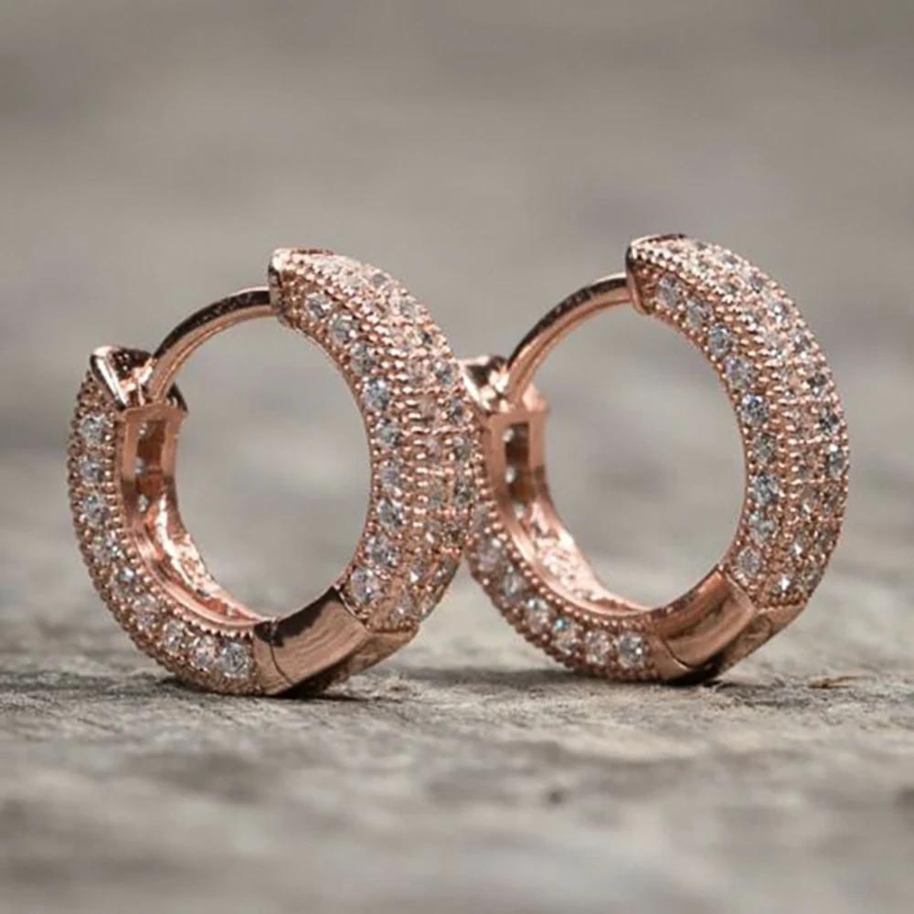 Huitan Luxury Full Paved Shiny CZ Small Hoop Earrings for Women 3 Colors Available Versatile Timeless Style Lady Earring Jewelry