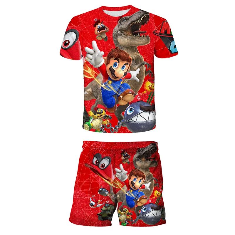2025 MINISO Dětské oblečení Sady Cosplay Super Mario Trička Šortky 2 ks Obleky Děti Chlapci Dívky Topy Tričko Mario Bros Tričko Kalhoty Oblek