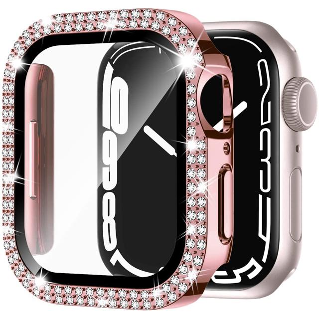 Glass+Cover For Apple Watch Case 45mm 44mm 41mm 40mm 46mm 42mm Bling Diamond bumper+Screen Protector Series 11 10 9 8 7 5 6 4 SE
