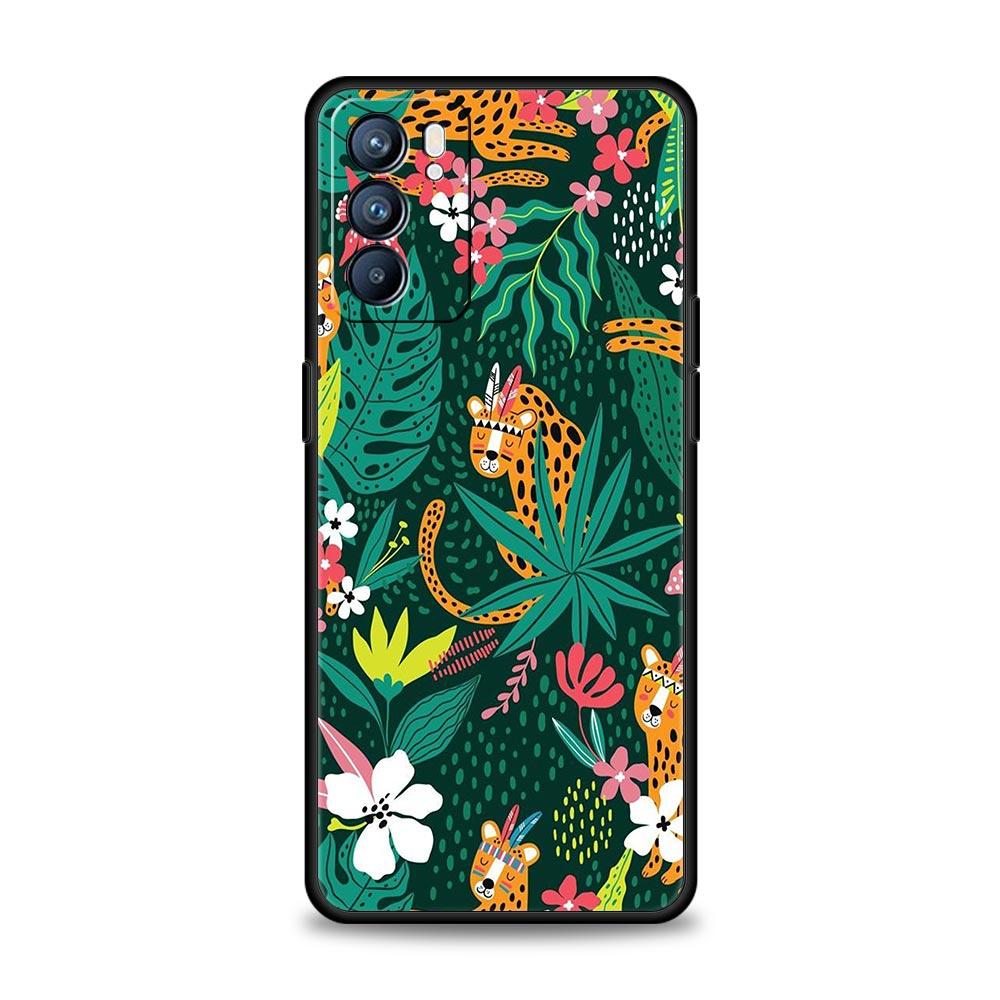 Phone Case Cover For Oppo A17 A31 A54 A57 A78 A79 Find X5 X6 Reno 7 8 10 11 12 13 F Pro Soft TPU Tropical Jungle Print Leopard