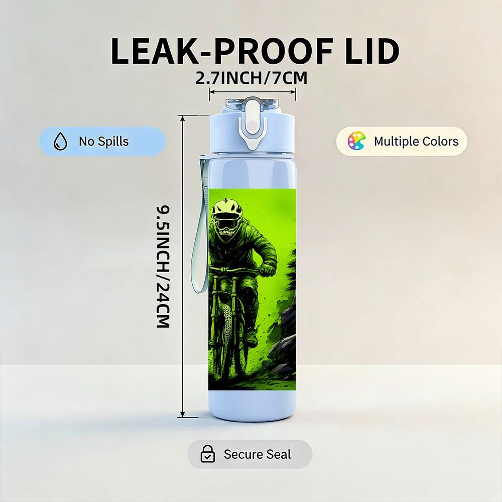 1PC Mountain Biker Silhouette 750ml Color Plastic Sports Water Bottle Leakproof Flip Straw Lid Suitable for Sports Office Home Use