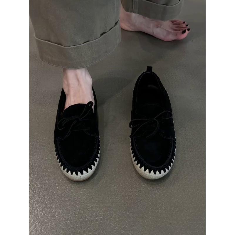 Sheepskin Version~ French Retro Style Comfortable Bow Casual Shoes Flat Bottom Round Head Light Mouth Single Shoes Lazy Fisherman Shoes