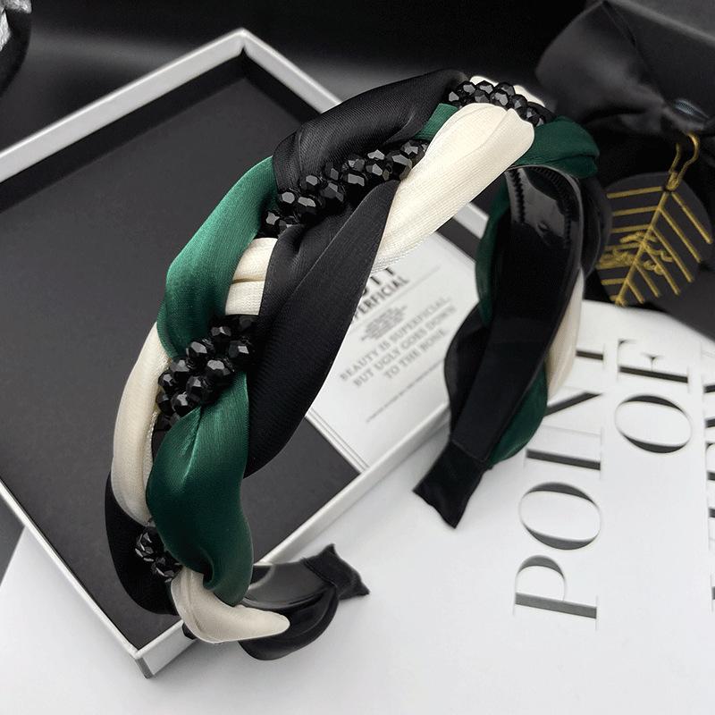 New organza braided headband black crystal hairband wide edge non-slip hair accessories