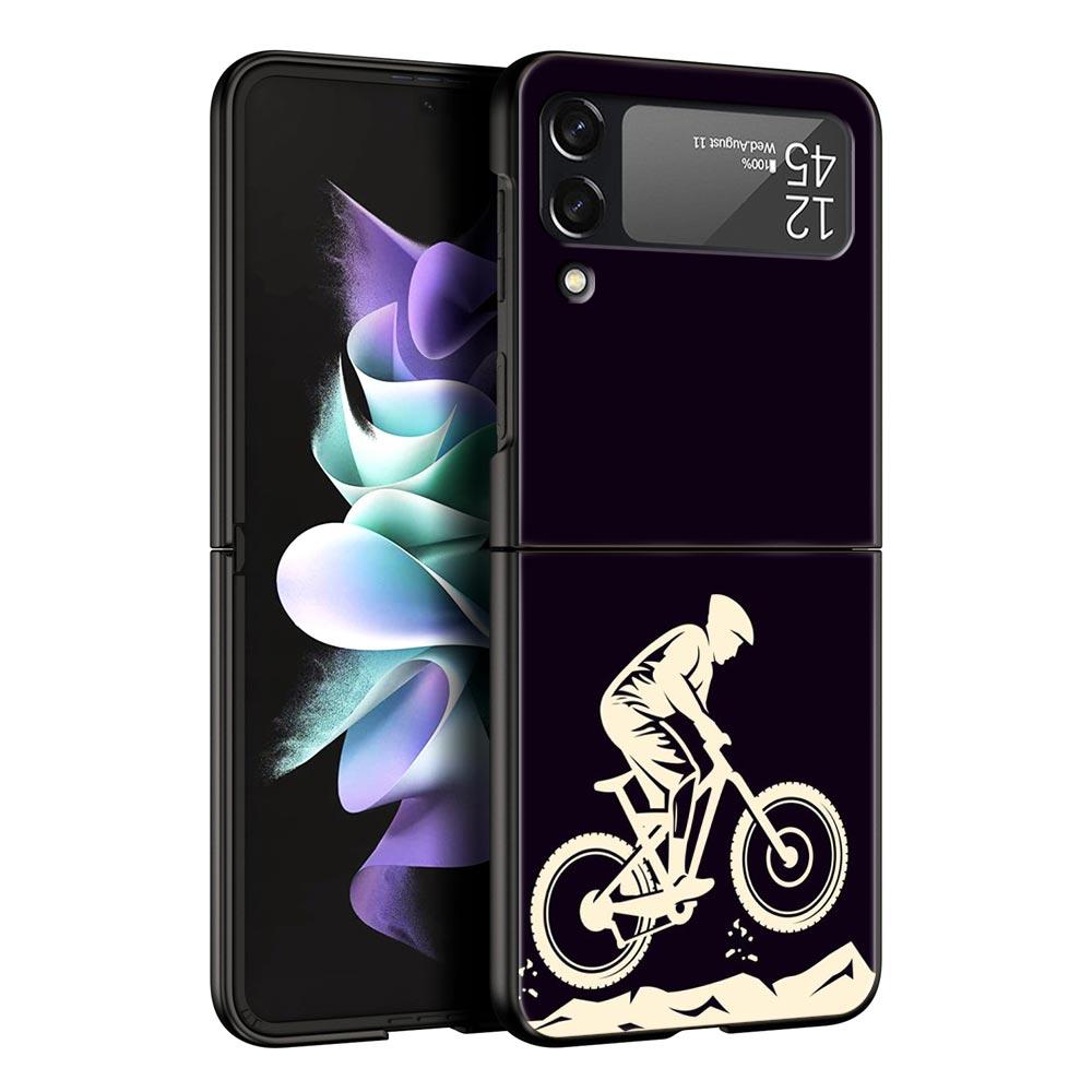 Mountain Bike Cycling Art Phone Case For Samsung Galaxy Z Flip3 Flip4 Flip5 PC Shell For Z Flip 3 4 5 Black Hard Folding Cover