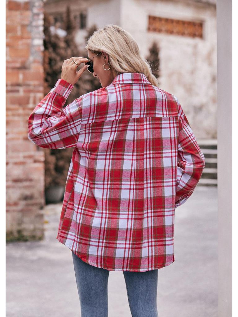 Women's 2024 Oversize Loose Plaid Shirt - European & American Casual Autumn/Winter Fashion