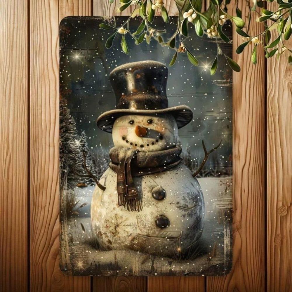 Vintage Snowman Metal Tin Sign Rustic Winter Wall Decor 8x12 Inch