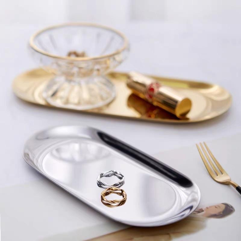 1 pièce Plateau ovale en acier inoxydable 18 cm Plateau de rangement Plateau à thé à fruits Plateau à cosmétiques à bijoux Plateaux de rangement pour maison restaurant cuisine