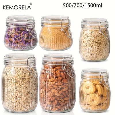 2PCS Airtight Glass Jar with Lid Glass Storage Containers with Lids Striped Clip Fastening Jar for for Canning Pasta Coffee Bean
