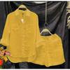 Dames Ademend Linnen Casual Pak Shirt + Broek 2-delige Set