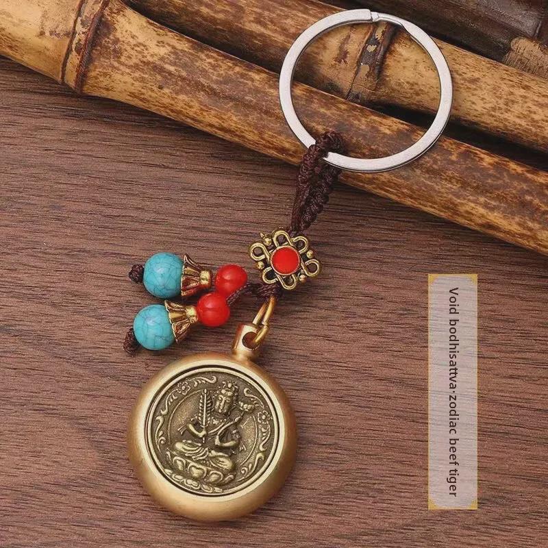 Brass Zodiac Guardian Keychain: Eight Birth-Year Gods for Prosperity
