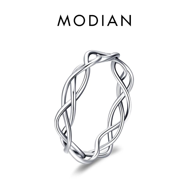 

Модиан абстрактная плетеная текстура элегантное кольцо из стерлингового серебра 925 пробы перстни для женщин ювелирные изделия 5 серебряный