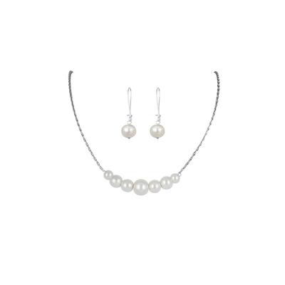 Classic Stylish Trendy Silver Plated Designer Japanese Pearl Pendant Set with Drop Earrings and Chain for Women & Girls Office and Casual Wear