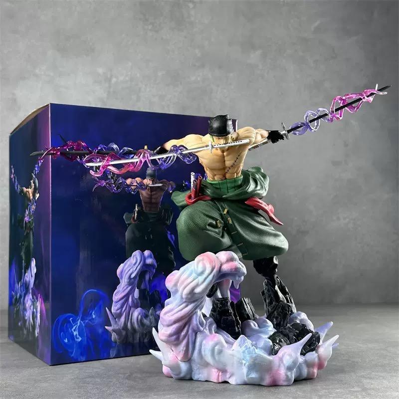 27CM One Piece Three Knives Flow Solon Double Shaking Head Three Swords Animation Miniature Statue Celebration Present