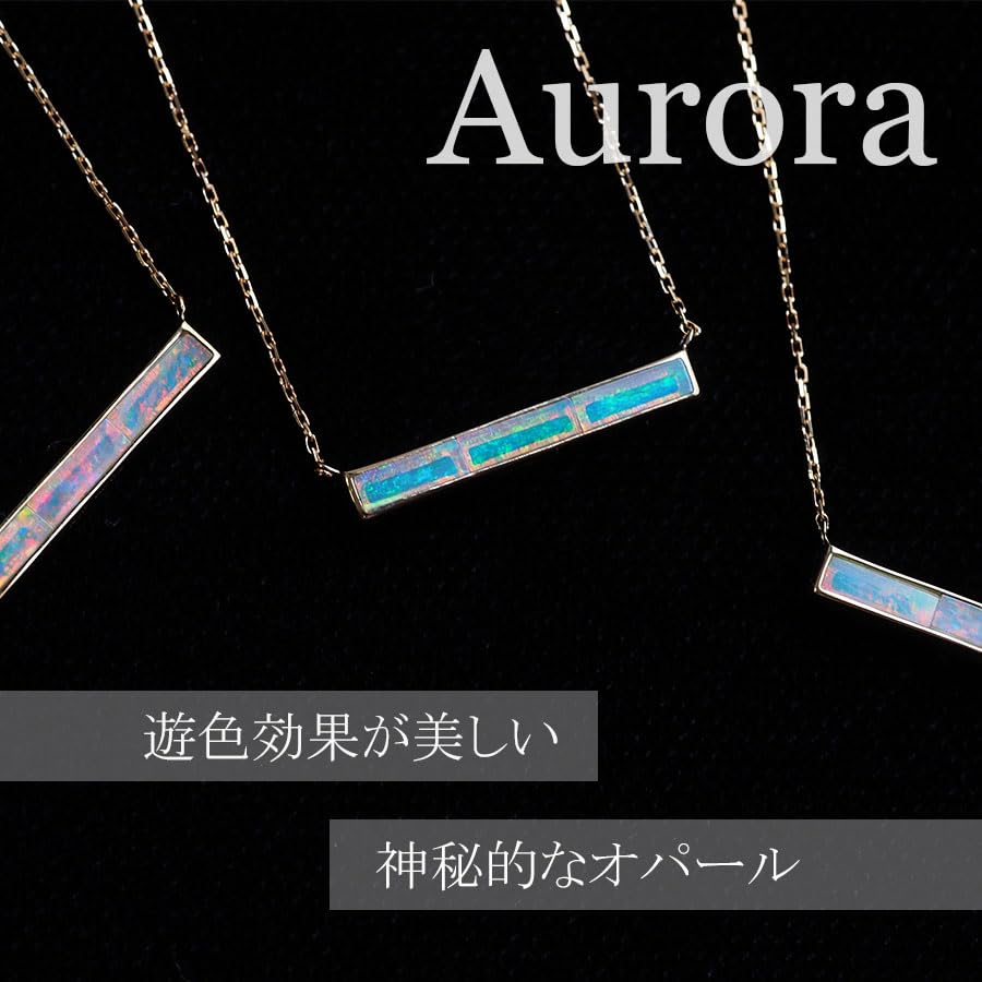 SOI Opal Necklace Yellow Gold Natural Stone Elegant and Delicate 309N0079 (10K / 40cm) Accessory, (October Birthstone), Jewelry, Gift,