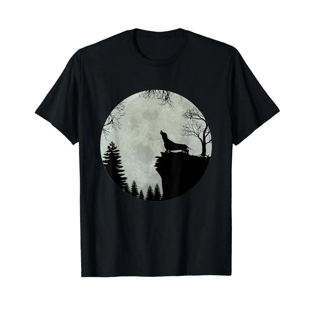Dachshund Teckel Howling At The Moon Idea T Shirt Vintage Slightly Soft Breathable Streetwear Casual Designer Clothes
