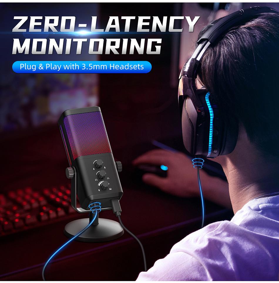 Portable M7 RGB Gaming Microphone Professional Dynamic Cardioid Condenser Studio Broadcast Voice Podcasting Computer Gaming Mic with Noise Reduction