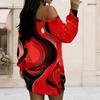 Women Plus Size One Shoulder Long Sleeve Galaxy Print Loose Tunic Dress