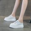 Pantofole Mezze Pelle Vera Scarpe Casual da Donna Platform Pantofole da Donna Stringate Bianche Scarpe con Zeppa Basse Calzature da Donna