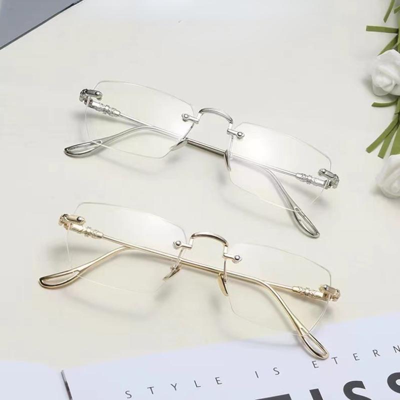 Rahmenlose Myopiebrille für Herren, ultraleichte Brille mit Anti-Blaulicht-Finish, Metallrahmen, Nahsichtbrille, Dioptrien 0 bis -4,0