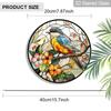 2D Flat Stained Glass Bird Window Decoration, 7.87inches Blue Bird Pink Flower Design Colored Glass Plate with Chain, Charming Spring Summer Sun