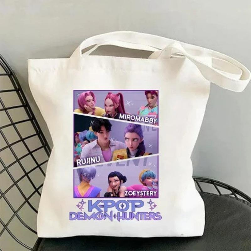 Kids Girls Kpop Rumi Zoey Mira Printed Student Large Capacity Casual Canvas Shopping Crossbody Shoulder Bags