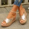 Fashion Women's Gold Slip-On Wedge Sandals Fashion Peep Toe Platform Heel Sandals Woman 2025 Summer Thick Sole Non Slip Beach Slippers