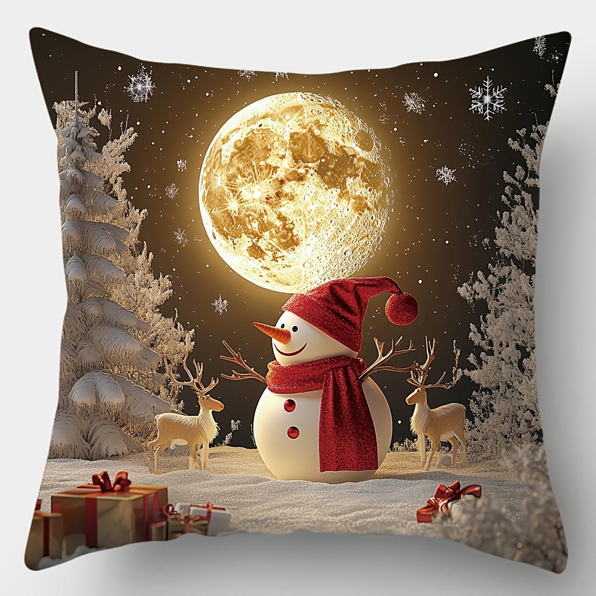 

Home Decor Christmas Moon & Festive Holiday Pillows Pattern Cushion Cover Suitable For Sofa Bedroom Car Pillow Cover 45x45cm