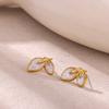 DIEYURO 316L Stainless Steel White Drip Oil Simple Flower Leaf Earrings Lady Waterproof Fashion Ear Studs Jewelry Glamorous