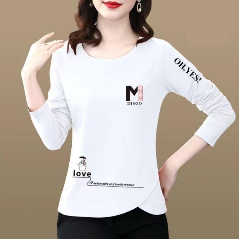 New Long Sleeve T-Shirt for Women, Spring and Autumn, Middle-Aged Mom Style, Tummy Covering, Slim Fit, Plus Size, Printed Top for Women, Outerwear
