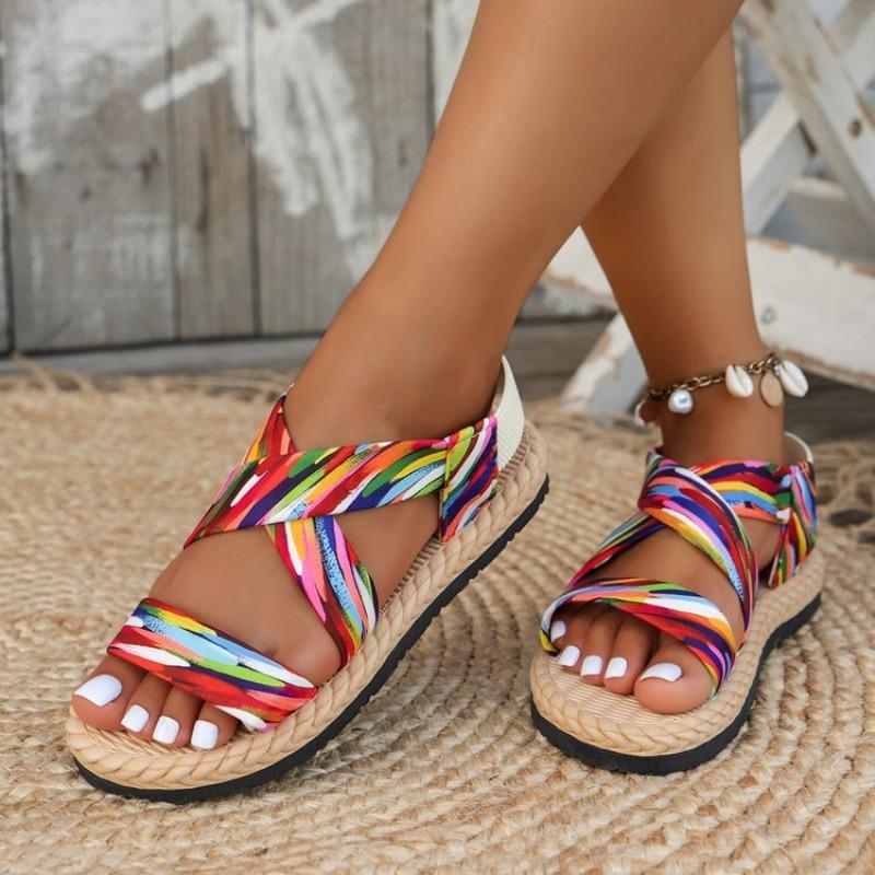 Women's Flat Roman Sandals, Cross Strap Soft Sole Beach Shoes, Plus Size Casual Student Summer Sandals