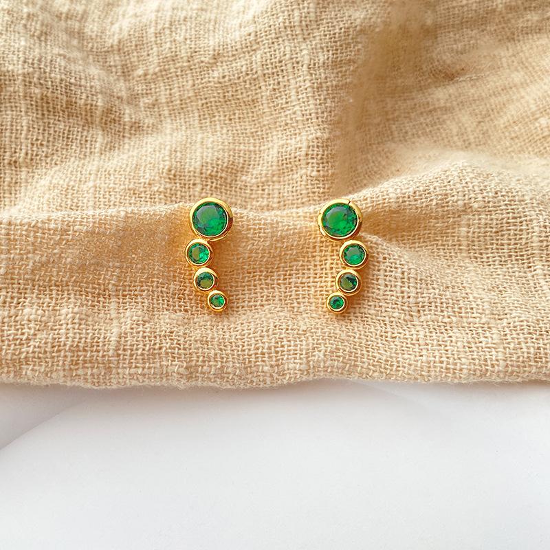 Gold Plated Green Round Zircon Stud Earrings Vin зелёный