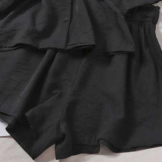 Petite Women's Square Neck Puff Sleeve Top & Elastic Waist Wide Leg Shorts Two-Piece Summer Set