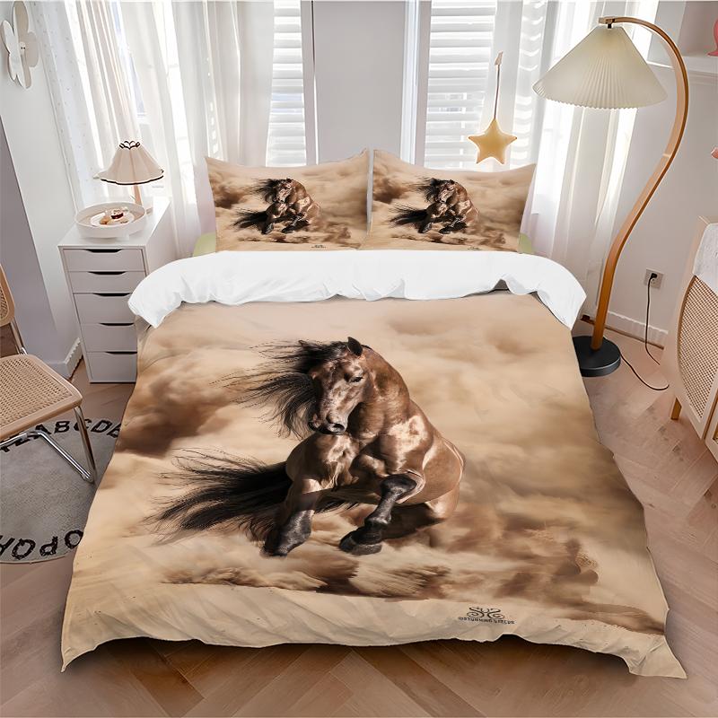 3Pcs Wild Horse Sandstorm Bedding Set Quilt Cover Pillowcase Home Christmas Xmas Halloween Gift 1 Duvet Cover 2 Pillowcase M928556