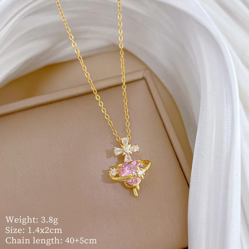 Foreign Trade Portrait Copper Micro-Inlaid Necklace Combination Female Real Gold Electroplated Exquisite Collarbone Chain