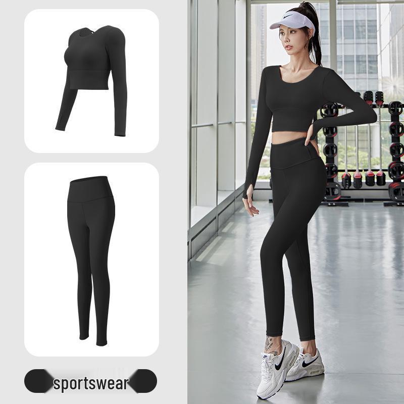 Autumn Quick-Dry Yoga Suit with Chest Pads - Seamless Slimming Long Sleeve Top for Women