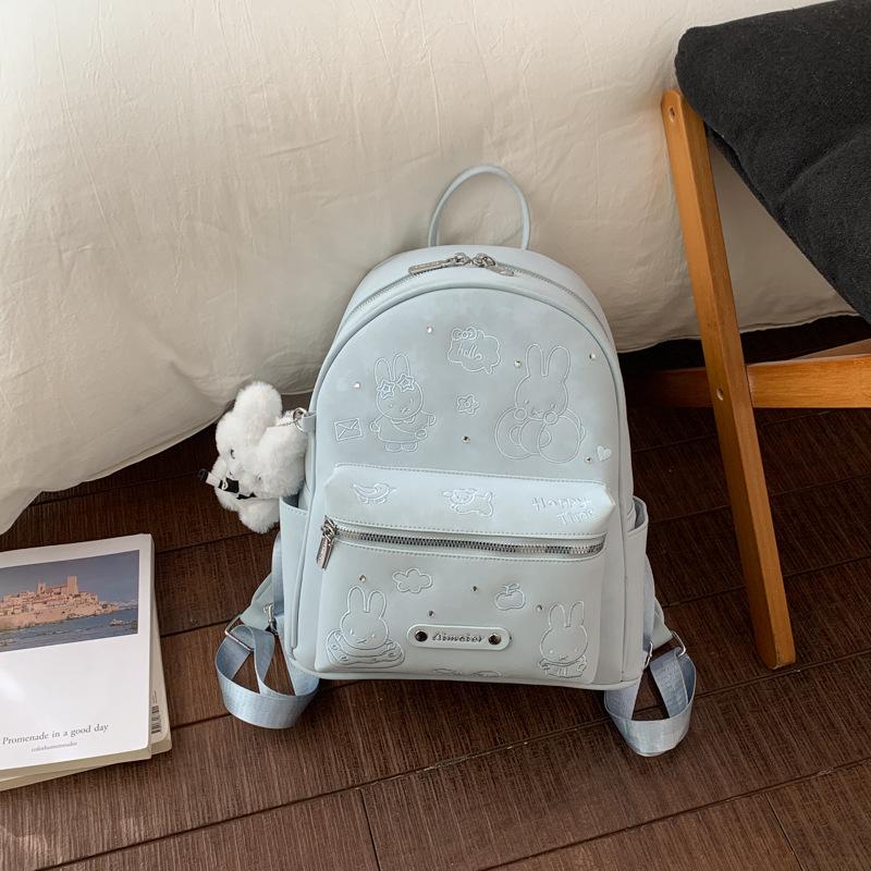 Schoolbag Korean version ins cute rabbit backpack bag female solid color simple fashion student schoolbag large capacity versatile backpack