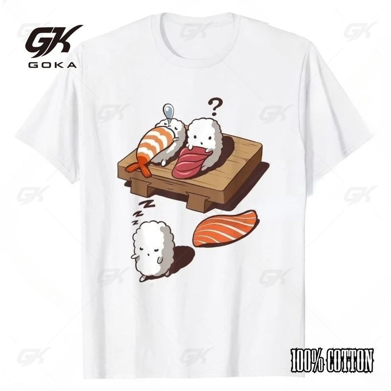 

Women s Summer Cotton Short Sleeved Fashionable Pattern T-shirt Harajuku Casual Streetwear Fun Nigiri Sushi Sleepwalking T-shirt 4XL
