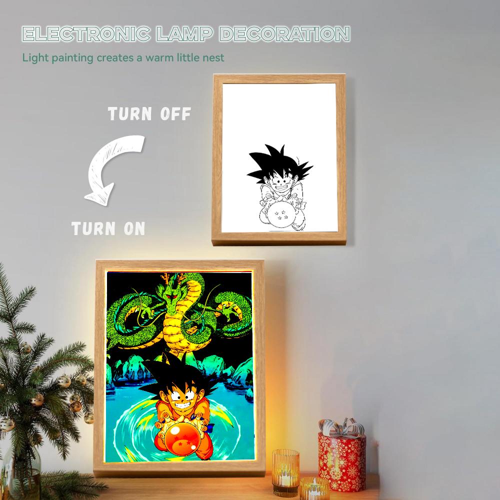 Anime Figure Dragon Ball Light Painting Photo Frame Goku Vegeta Led Night Birthday Bedroom Decor Original Gifts Moon Lamp Round Sensory Compression