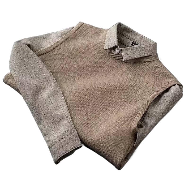 British Style Men's Knitwear: Casual Loose Patchwork Sweater with Shirt Collar, Autumn-Winter Bestseller