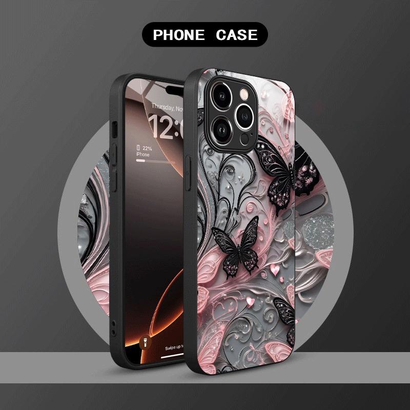 Luksusowe Modne Szklane Etui na Telefon z Wzorem Motyla Dla iPhone 17 16 15 14 Pro Max 13 12 11 16E 17Air 7 8 Plus XS X Pokrowiec