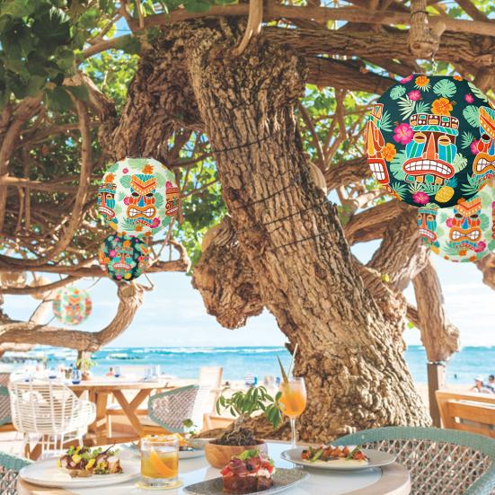 Yousheng Round Paper Tiki Lantern Luau Tropical Hanging Lantern Decoration Hawaii Party Supplies for Summer Beach Jungle Party Decor