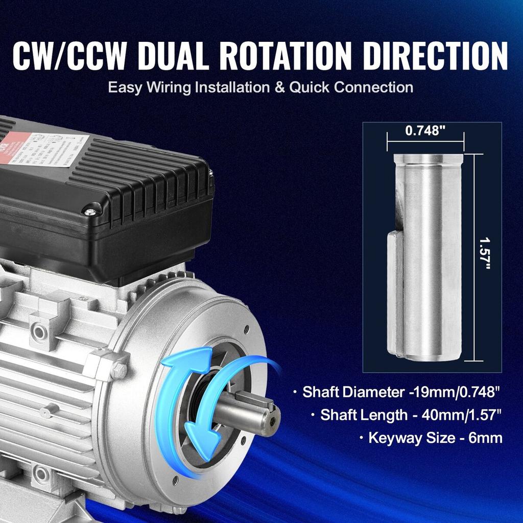 0.55KW Electric Motor 1400RPM AC 220~240V 4.5A 1-Phase 19mm Keyed Shaft