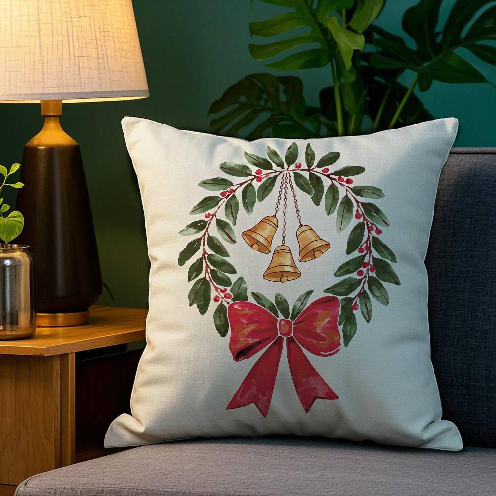 Merry Chrismas Red Bow Pillow Case Sofa Living Room Bedroom Double-sided Printing Square Cushion Nap Time Cushion Cover